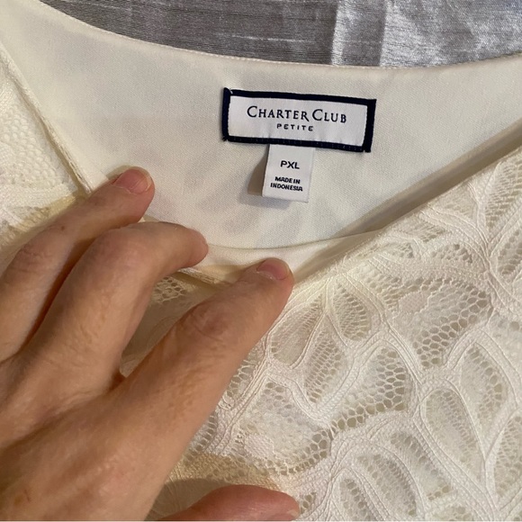 Charter Club petite, SZ PXL, GUC lacy lined top with crepe hem and cuffs, dressy - Picture 7 of 10